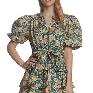 NWT Stellah Women's Belted Floral Cotton Floral Puff Sleeve Dress